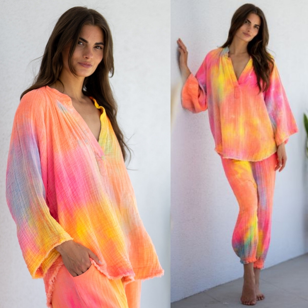 9seed Marrakesh Blouse neon tie dye P/S rainbow shaved ice Extra Small / Small